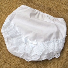 Baby Girls White Bow Deep Frilly Lace Knickers